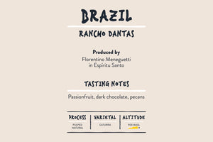 Brazilian rancho dantas coffee information card